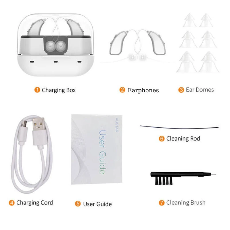 (image for) Portable Slim Rechargeable Digital In-Ear Sound Amplifier with Charging Case Hearing Earphones