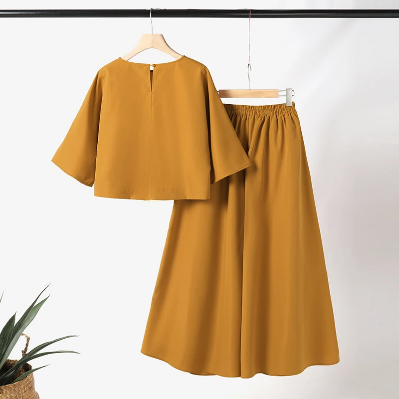 (image for) ZANZEA Korean Style Womens Elegant Sets Short Sleeve Blouse Top Wide Leg Loose Trousers Casual Suit