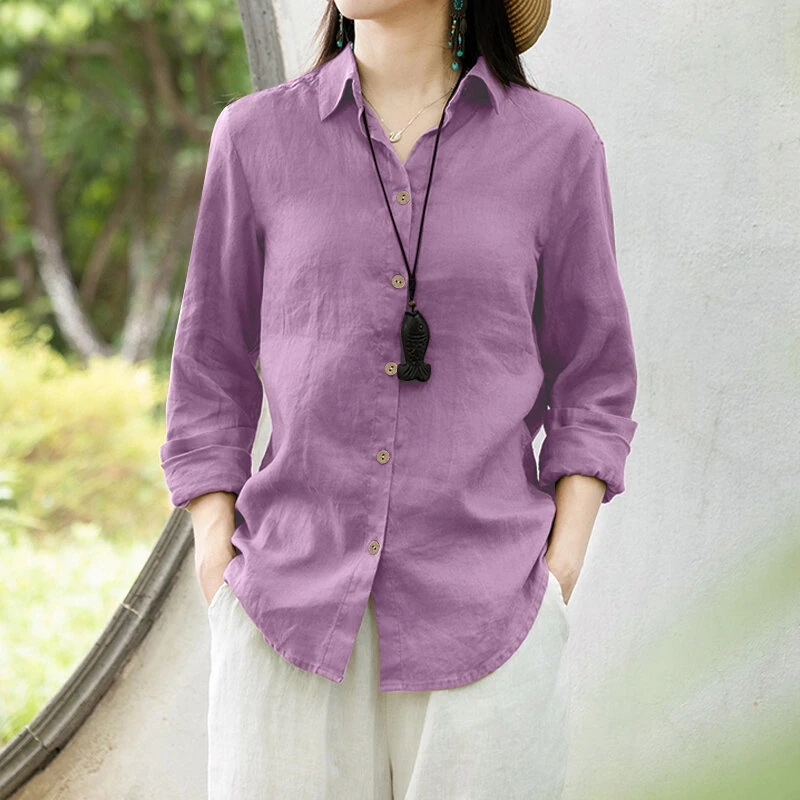 (image for) ZANZEA Women Comfortable Solid Color Blouse Fashion Long Sleeve O-Neck Shirt Casual Loose Basic Tops