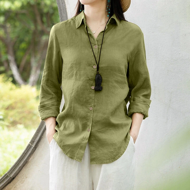 (image for) ZANZEA Women Comfortable Solid Color Blouse Fashion Long Sleeve O-Neck Shirt Casual Loose Basic Tops